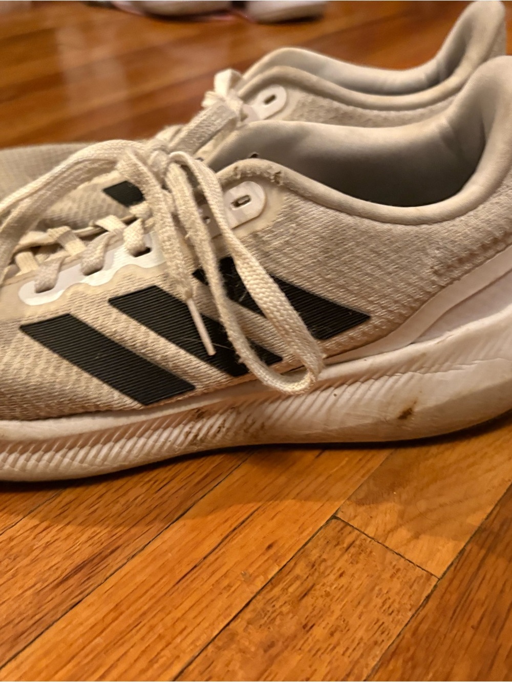 adidas Womens White Sneakers with Black Stripes